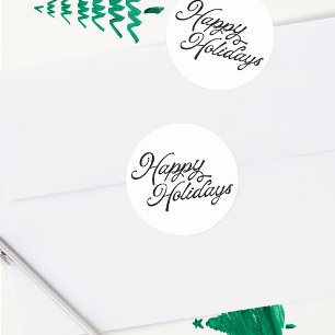 Happy Holidays Lettering Black and White Runder Aufkleber