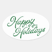 Happy Holidays Lettering Green und White Ovaler Aufkleber (Vorderseite)