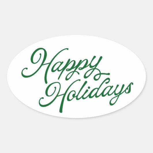 Happy Holidays Lettering Green und White Ovaler Aufkleber (Vorderseite)