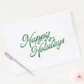 Happy Holidays Lettering Green und White Ovaler Aufkleber (Umschlag)