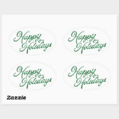 Happy Holidays Lettering Green und White Ovaler Aufkleber (Blatt)