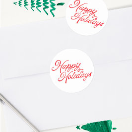 Happy Holidays Lettering Rot und Weiß Runder Aufkleber