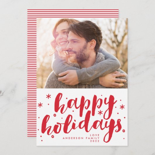 Happy Holidays Lettering Tag Foto Weihnachten (Vorne/Hinten)