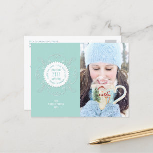 Happy Holidays Liebe Peace Joy Verziertes Siegel F Feiertagspostkarte