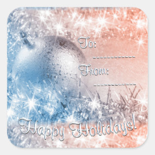 Happy Holidays Light Blue und Coral Weihnachten Quadratischer Aufkleber