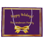 Happy Holidays lila Goldbogen Große Geschenktüte (Rückseite)