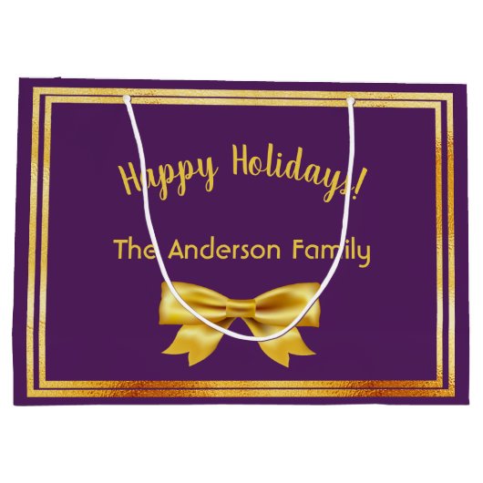 Happy Holidays lila Goldbogen Große Geschenktüte (Rückseite)