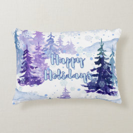 Happy Holidays Lila Winter Snowy Trees Dekokissen