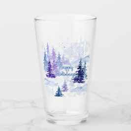 Happy Holidays Lila Winter Snowy Trees Glas