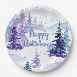 Happy Holidays Lila Winter Snowy Trees Pappteller