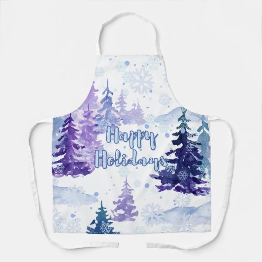 Happy Holidays Lila Winter Snowy Trees Schürze (Vorderseite)