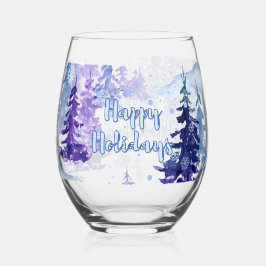 Happy Holidays Lila Winter Snowy Trees Weinglas Ohne Stiel