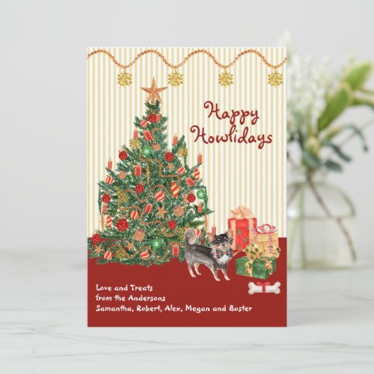 Happy Holidays Log Haired Chihuahua Tree Presents (Stehend Vorderseite)