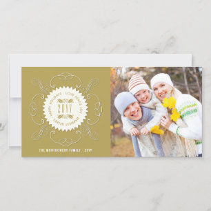 Happy Holidays Love Peace Joy Ornate Seal Photo Feiertagskarte