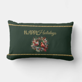Happy Holidays Lumbar Pillow with Cardinal Wreath Lendenkissen