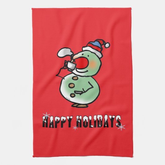 Happy Holidays (lustiger Schneemann) Geschirrtuch (Vertikal)
