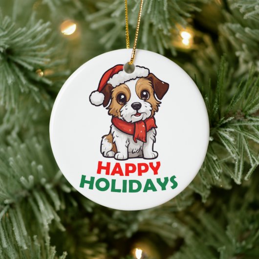 Happy Holidays Magic Dog Keramik Ornament (Baum)