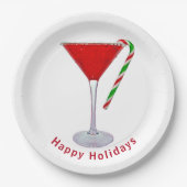 Happy Holidays Martini Glass Pappteller (Vorderseite)