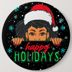Happy Holidays Melanin Weihnachten Schwarzer Girl  Button
