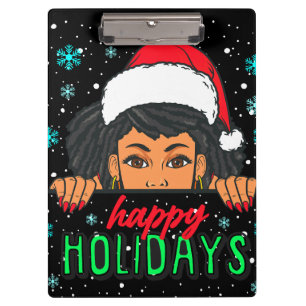 Happy Holidays Melanin Weihnachten Schwarzer Girl Klemmbrett