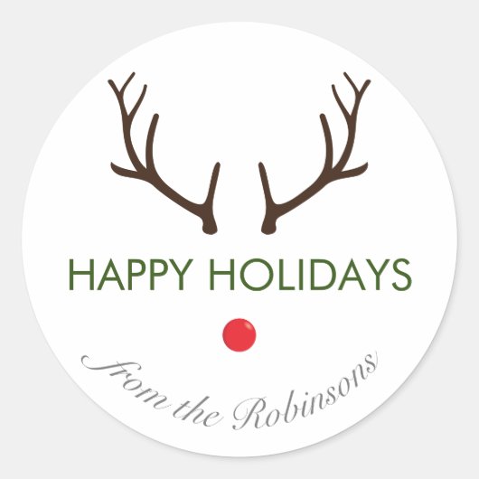 "Happy Holidays" Minimaler Abstrakter Rudolph Rein Runder Aufkleber (Vorderseite)