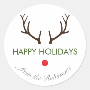 "Happy Holidays" Minimaler Abstrakter Rudolph Rudo Runder Aufkleber