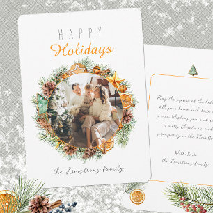 Happy Holidays Minimalistisch Wreath Orange Foto Feiertagskarte