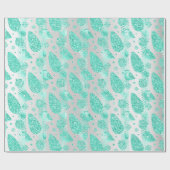 Happy Holidays Mint Glitzer Balls Birds Geschenkpapier (Flach)