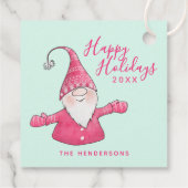 Happy Holidays Mint grün und rosa Gnome Weihnachte Geschenkanhänger (Rückseite)