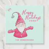 Happy Holidays Mint grün und rosa Gnome Weihnachte Geschenkanhänger (Vorderseite)