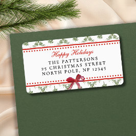 Happy Holidays Mistletoe Red Bow Custom Christmas Adressaufkleber