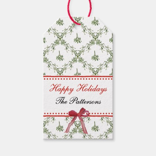 Happy Holidays Mistletoe Red Bow Custom Christmas Geschenkanhänger (Vorderseite)