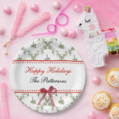 Happy Holidays Mistletoe Red Bow Custom Christmas Pappteller (Party)