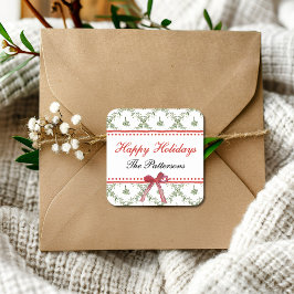 Happy Holidays Mistletoe Red Bow Custom Christmas Quadratischer Aufkleber