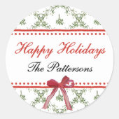 Happy Holidays Mistletoe Red Bow Custom Christmas Runder Aufkleber (Vorderseite)