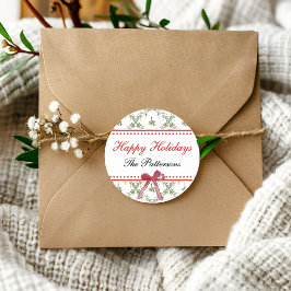 Happy Holidays Mistletoe Red Bow Custom Christmas Runder Aufkleber