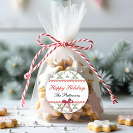 Happy Holidays Mistletoe Red Bow Custom Christmas Runder Aufkleber