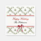 Happy Holidays Mistletoe Red Bow Custom Christmas Serviette (Vorderseite)