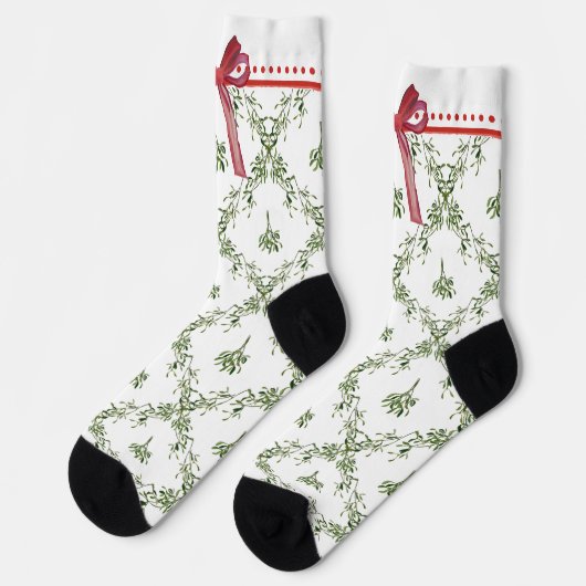 Happy Holidays Mistletoe Red Bow Custom Christmas Socken (Linkes Detail)