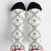Happy Holidays Mistletoe Red Bow Custom Christmas Socken (Oben)