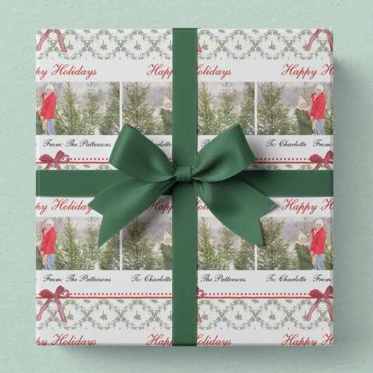 Happy Holidays Mistletoe Red Bow Custom Foto Geschenkpapier