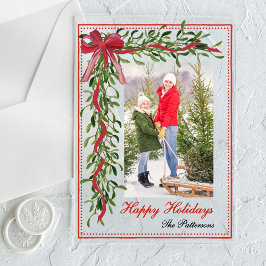 Happy Holidays Mistletoe Red Bow Family Foto Acryleinladungen