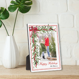 Happy Holidays Mistletoe Red Bow Family Foto Fotoplatte