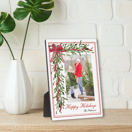Happy Holidays Mistletoe Red Bow Family Foto Fotoplatte