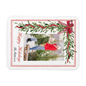 Happy Holidays Mistletoe Red Bow Family Foto Magnet (Horizontal)