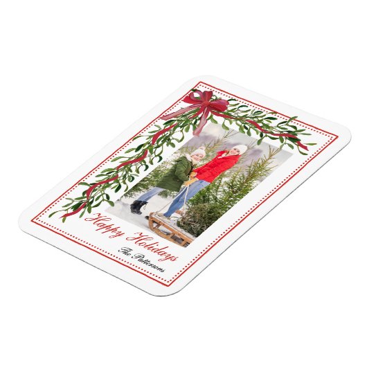 Happy Holidays Mistletoe Red Bow Family Foto Magnet (Linke Seite)