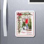Happy Holidays Mistletoe Red Bow Family Foto Magnet