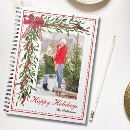 Happy Holidays Mistletoe Red Bow Family Foto Notizblock