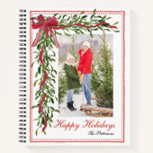 Happy Holidays Mistletoe Red Bow Family Foto Notizblock (Vorderseite)
