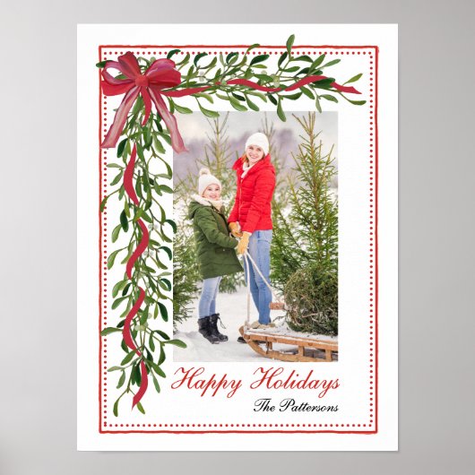 Happy Holidays Mistletoe Red Bow Family Foto Poster (Vorne)